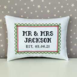 Personalised Mr & Mrs Pillow Custom Wedding Gift Cushion Embroidered Name Date Anniversary Keepsake - thumbnail 3
