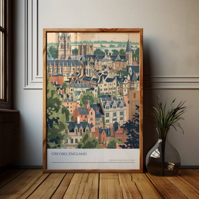 Oxford England Art Print Vintage Cityscape Travel Poster - image 1
