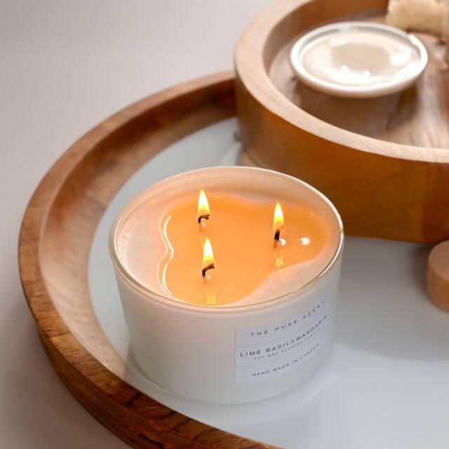 Lime Basil & Mandarin Soy Candle Large 3-Wick, Handmade in London - image 1