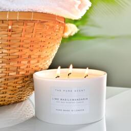 Lime Basil & Mandarin Soy Candle Large 3-Wick, Handmade in London - thumbnail 2