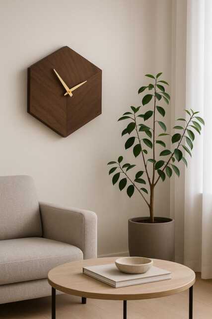 Solid Walnut Hexagon Wall Clock - image 1