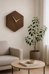 Solid Walnut Hexagon Wall Clock - thumbnail 1
