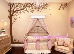 Corner Tree Wall Decal, Nursery Decor, Falling Leaves, Birds - thumbnail 1