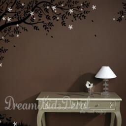 Corner Tree Wall Decal, Nursery Decor, Falling Leaves, Birds - thumbnail 3
