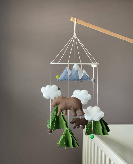 Felt Forest Baby Mobile, Woodland Bear Crib Mobile - image 1