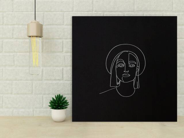 Single Line Embroidery Poster Minimalist Framed Canvas Hipster Girl Wall Art - image 1