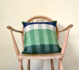 Hand Woven British Wool Cushion Green Striped Bauhaus Style - thumbnail 1