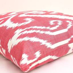 Red Ikat Pillow Cover, Handloom Silk Cotton Cushion - 20x20 In - thumbnail 2