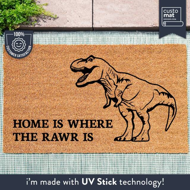 Dinosaur T-Rex Home Is Where The Rawr Is Doormat - Funny Welcome Mat Custom Door Housewarming Gift - image 1