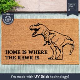 Dinosaur T-Rex Home Is Where The Rawr Is Doormat - Funny Welcome Mat Custom Door Housewarming Gift - thumbnail 1