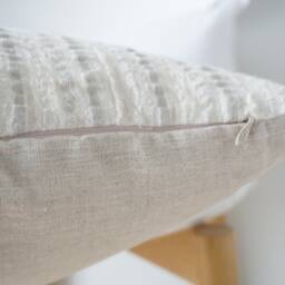 Handwoven Hemp Lumbar Pillow Beige Striped Hmong Textile - thumbnail 4