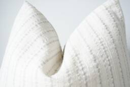 Handwoven Hemp Lumbar Pillow Beige Striped Hmong Textile - thumbnail 1