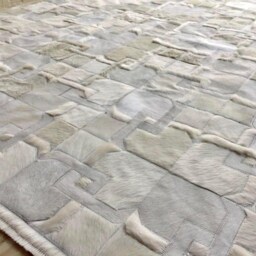 Cowhide Patchwork Rug Cream White Handmade Leather - Ivory Tones - thumbnail 3