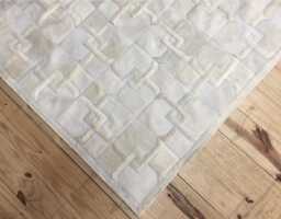 Cowhide Patchwork Rug Cream White Handmade Leather - Ivory Tones - thumbnail 1