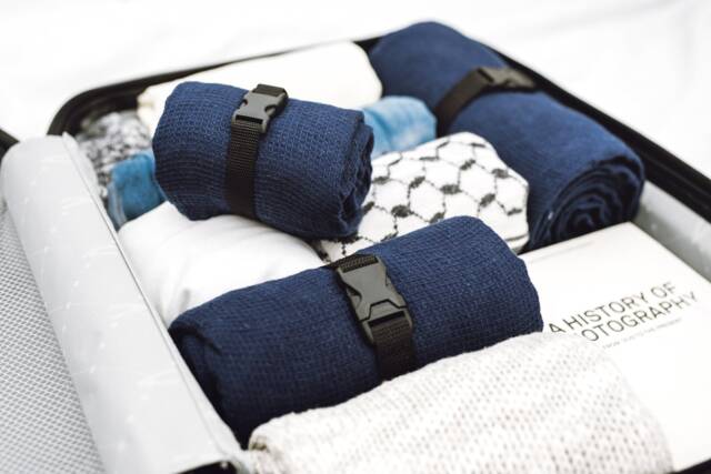 Linen Travel Towels in Blue - Small Waffle Weave, Lightweight & Soft, Quick-Dry, Compact - image 1