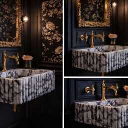 Handcarved Calacatta Viola Marble Sink, Ribbed Bathroom Vanity - thumbnail 2