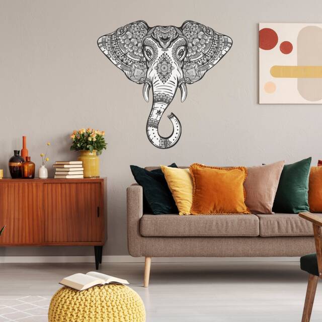Vinyl Wall Tribal Elephant Sticker - Two Colors Wise Wealth Animal Ornaments Art Decal Indian Feng Shu Mural - image 1