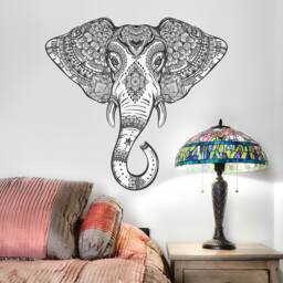 Vinyl Wall Tribal Elephant Sticker - Two Colors Wise Wealth Animal Ornaments Art Decal Indian Feng Shu Mural - thumbnail 4
