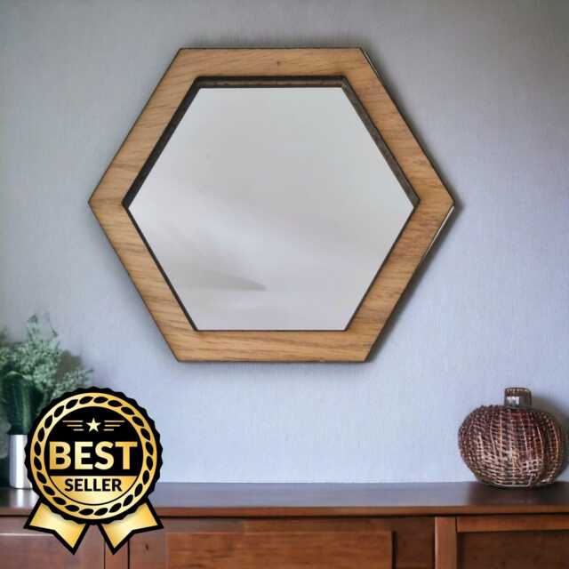 Hexagon Wooden Framed Mirror Oak, Walnut, Or Cherry - image 1