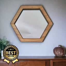 Hexagon Wooden Framed Mirror Oak, Walnut, Or Cherry - thumbnail 1
