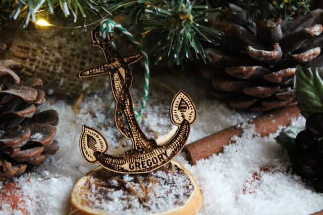 Personalised Boat Anchor Christmas Ornament Wood Sailor Sailing Custom Bauble Laser Engraved Rustic Wooden Tree Decoration - image 1