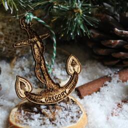 Personalised Boat Anchor Christmas Ornament Wood Sailor Sailing Custom Bauble Laser Engraved Rustic Wooden Tree Decoration - thumbnail 3