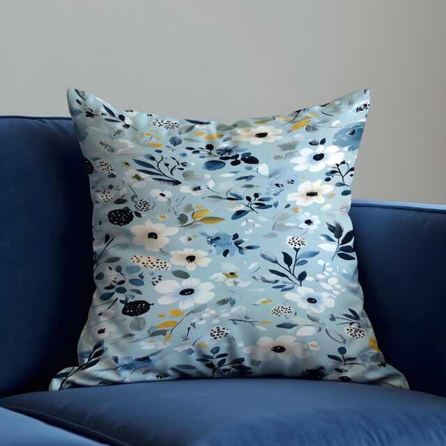Blue White Floral Cushion Cover, Modern Botanical Pillowcase, Decorative Throw Case For Sofa Living Room Decor - image 1