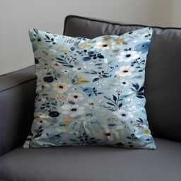 Blue White Floral Cushion Cover, Modern Botanical Pillowcase, Decorative Throw Case For Sofa Living Room Decor - thumbnail 3