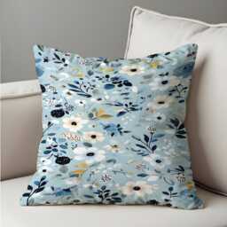 Blue White Floral Cushion Cover, Modern Botanical Pillowcase, Decorative Throw Case For Sofa Living Room Decor - thumbnail 4