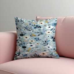 Blue White Floral Cushion Cover, Modern Botanical Pillowcase, Decorative Throw Case For Sofa Living Room Decor - thumbnail 2