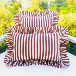 Bohemian Linen Striped Pillow Cover With Frill Edges