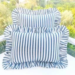 Bohemian Linen Striped Pillow Cover With Frill Edges - thumbnail 4