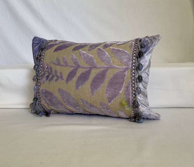"Lilac Velvet Pillow Cover Beaded Trim, French Country Style - 18""x 12" - image 1