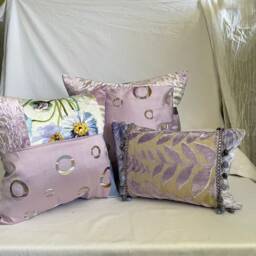 "Lilac Velvet Pillow Cover Beaded Trim, French Country Style - 18""x 12" - thumbnail 4