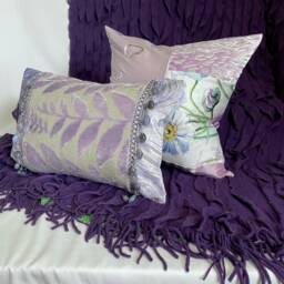 "Lilac Velvet Pillow Cover Beaded Trim, French Country Style - 18""x 12" - thumbnail 2