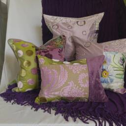 "Lilac Velvet Pillow Cover Beaded Trim, French Country Style - 18""x 12" - thumbnail 3