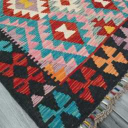 Multicolour Rug, Handmade Artisan Afghan Turkish Scandinavian Navajo Bohemian Flatweave Wool Kilim 141x99 cm - thumbnail 2