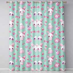Cute Halloween Bunny Ghost Candy Pumpkin Seamless Pattern Teal Background Readymade Eyelet Ring Top Thermal 100% Blackout Curtains - thumbnail 2