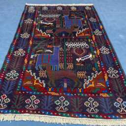 4x6 Afghan Pictorial Rug, Tribal Handmade Wool Area Carpet - thumbnail 2