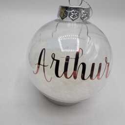 Personalised Snow Christmas Bauble, First Christmas, Custom Memorial Tree Decoration, Ornament - thumbnail 2