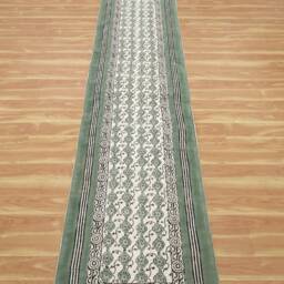 Hand Block Printed Cotton Runner Rug, Green Kilim, Hallway Patio Decor - thumbnail 3