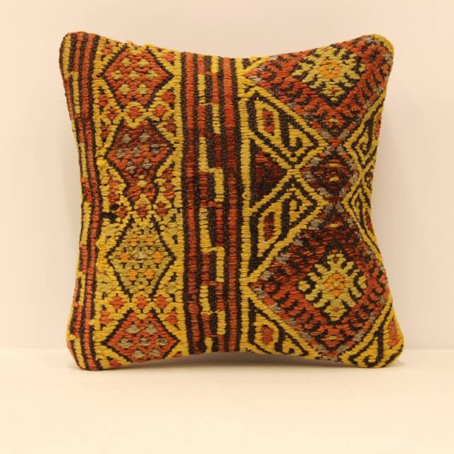 12x12 Kilim Pillow Case, Boho Throw Cover, Turkish Lumbar Pillow, Wool Cover, Kilim Cover, Decorative Cover, 4Of-22 - image 1