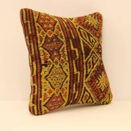 12x12 Kilim Pillow Case, Boho Throw Cover, Turkish Lumbar Pillow, Wool Cover, Kilim Cover, Decorative Cover, 4Of-22 - thumbnail 2