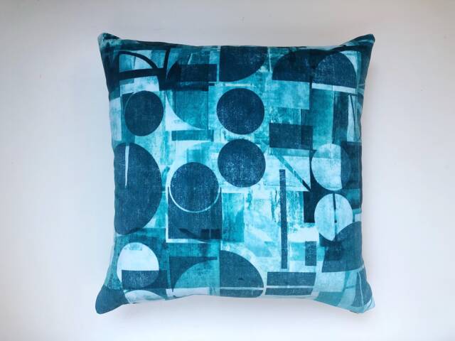 Velvet Harlequin Segments Cushion, Teal Emerald Blue Turquoise, Abstract Modern Geometric, Luxury Pillow, Retro Style - image 1