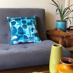 Velvet Harlequin Segments Cushion, Teal Emerald Blue Turquoise, Abstract Modern Geometric, Luxury Pillow, Retro Style - thumbnail 2
