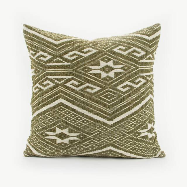 Handwoven Kilim Pillow Cover, Tai Lu Hill Tribe Cotton, Green Geometric - 20x20 - image 1