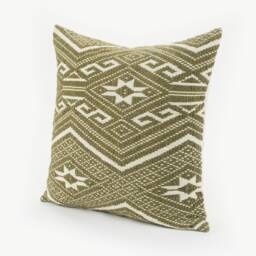 Handwoven Kilim Pillow Cover, Tai Lu Hill Tribe Cotton, Green Geometric - 20x20 - thumbnail 3