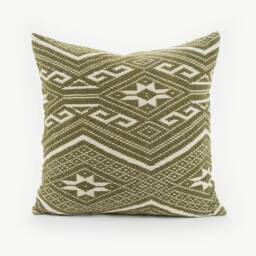 Handwoven Kilim Pillow Cover, Tai Lu Hill Tribe Cotton, Green Geometric - 20x20 - thumbnail 1