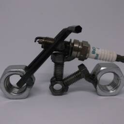 Motorcycle, Up Cycled Spark Plug Bike, Recycled Metal Miniature Motorbike Model - thumbnail 3