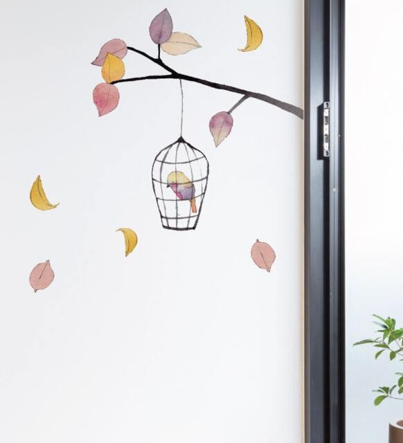 Bird Cage & Tree Wall Sticker Decal - Kids Stickers, Animals Childrens Decals, Art, Room, Girl, Boy